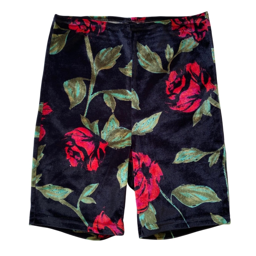 Out From Under Floral Velvet Bike Shorts Women Small Black Rose High Rise Y2K